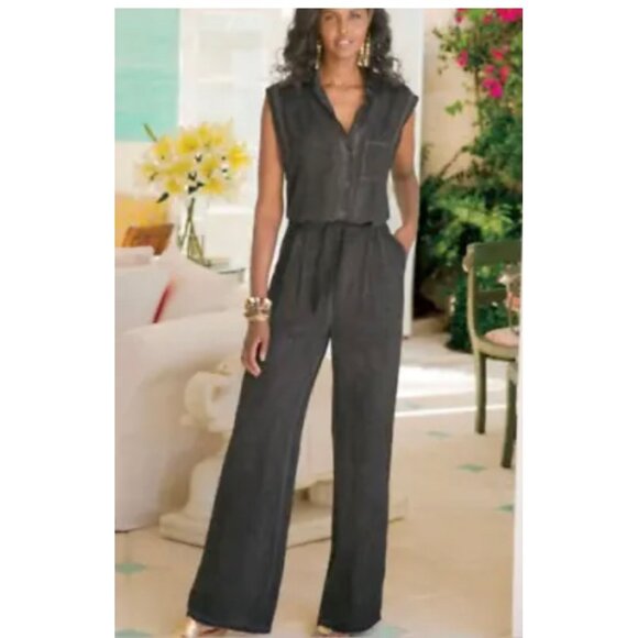 Soft Surroundings Size XS Camilla Gray Jumpsuit Rayon WAIST TIE - Picture 1 of 6